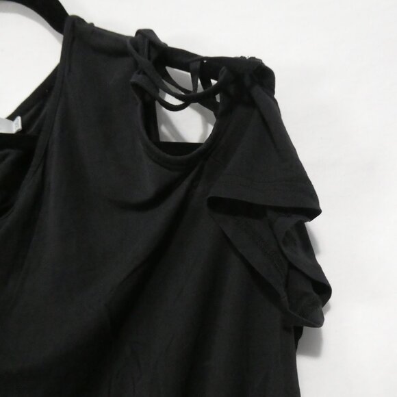 LIOFOER | 2XL | Edgy Black Cut-Out Shoulder Top - Picture 5 of 12